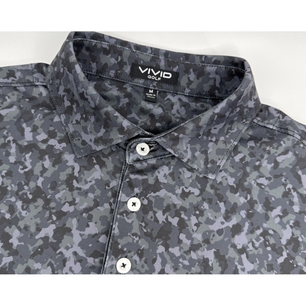 VIVID Golf Polo Men M Dark Camo Performance Black Stretch‎ Shirt